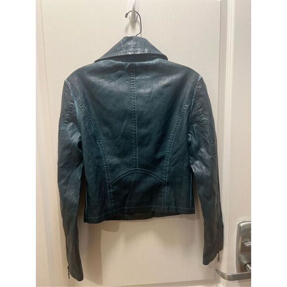 Blanc Noir Black Dark Teal snakeskin Leather Moto Jacket size S NWT Biker - Picture 2 of 5